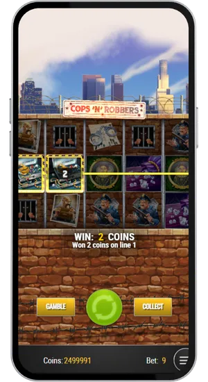 Small win celebration screen displaying winning combination with police siren effects and payout amount