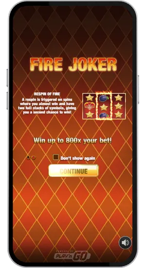 Fire Joker bonus feature introduction screen with flaming joker character