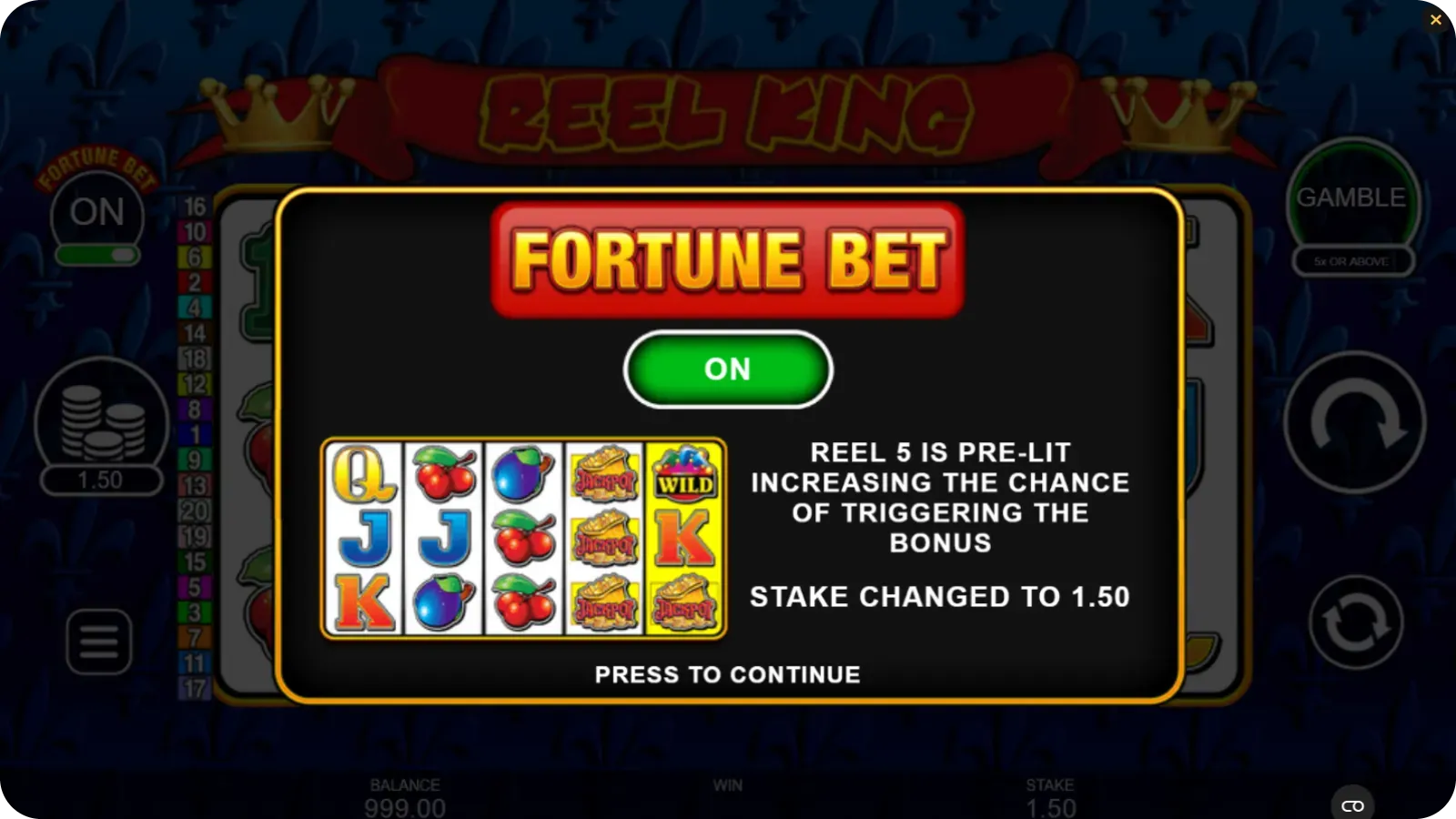 Fortune Bet option in Reel King slot