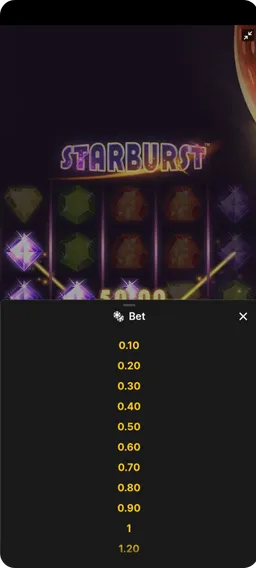 Starburst Slot Bet Settings