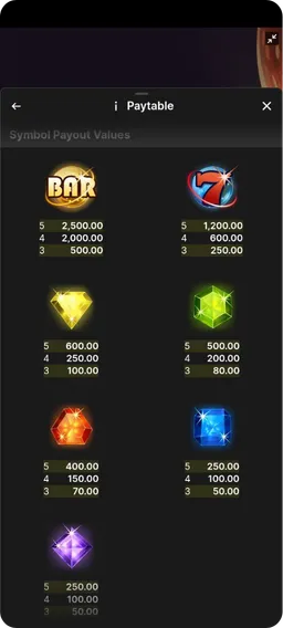 Starburst Slot Paytable Screen